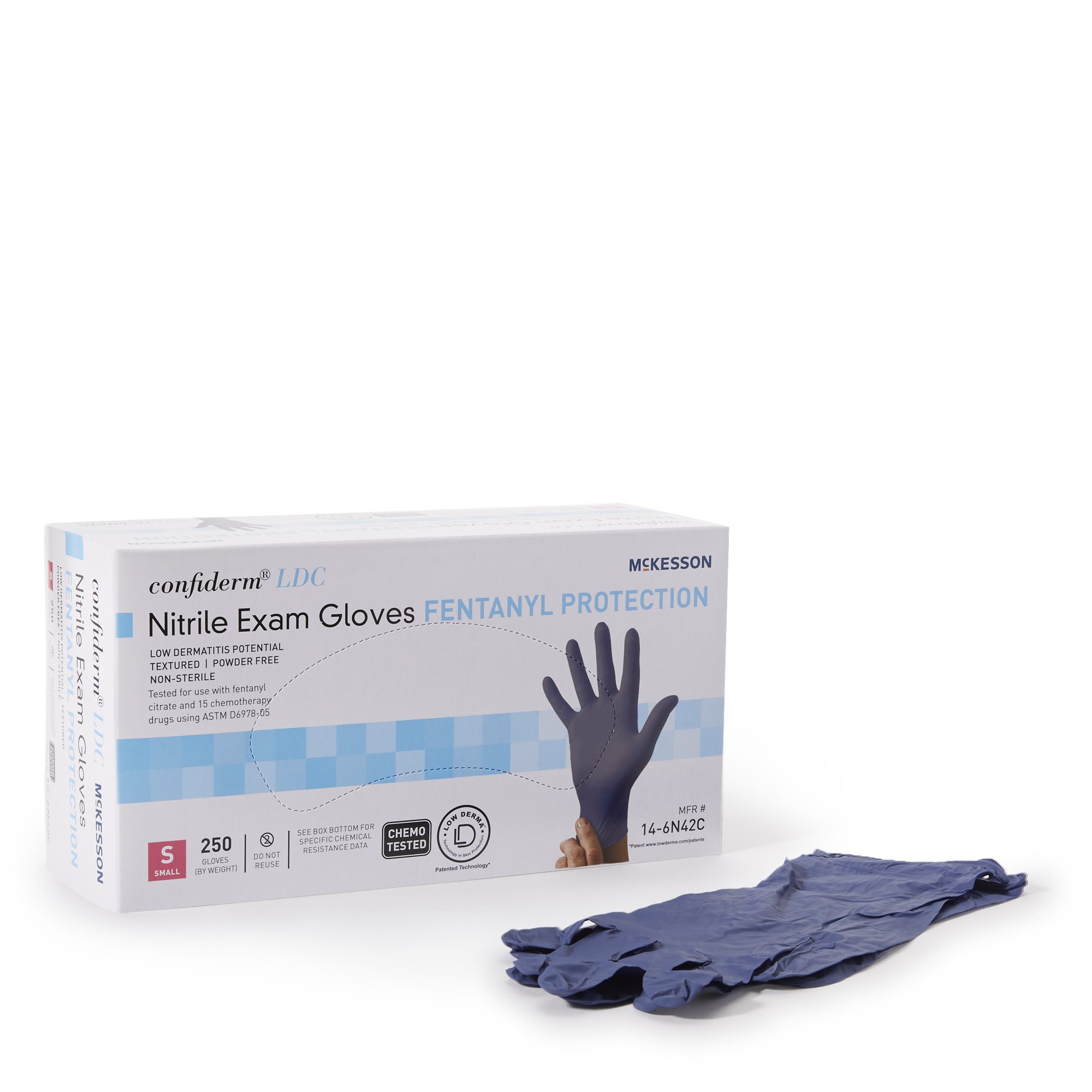 McKesson Confiderm LDC Small Non-Sterile Nitrile Exam Gloves - Blue, Chemo & Fentanyl Tested