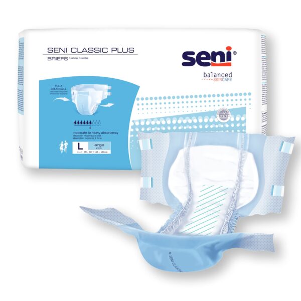 Seni Classic Plus Large Unisex Adult Incontinence Brief - Moderate Absorbency, Part Number S-LA25-BC2 - Image 5
