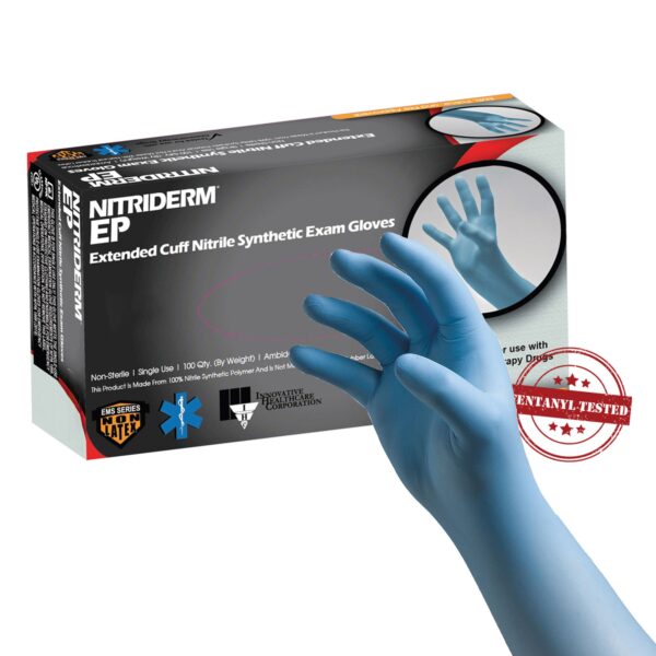 NitrileDerm EP Small Extended Cuff Exam Gloves by Brand - Fully Textured, Chemo & Fentanyl Tested, 12-Inch Length