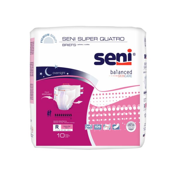 Seni Super Quatro Regular Disposable Heavy Absorbency Incontinence Brief - Unisex Adult, Part Number S-RE10-BQ1