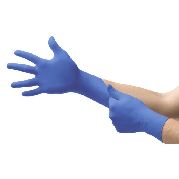 Ansell Micro-Touch Nitrile X-Small Exam Gloves - Powder-Free, Textured Fingertips, Blue - Image 2