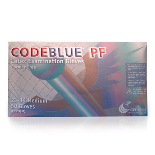 CodeBlue PF Medium Non-Sterile Latex Exam Gloves with Extended Cuffs
