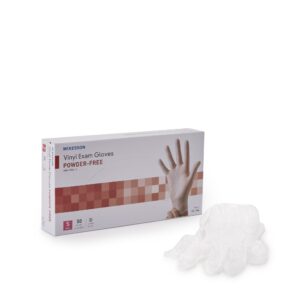 McKesson Confiderm Small Vinyl Exam Gloves - Clear, Powder-Free, Standard Cuff