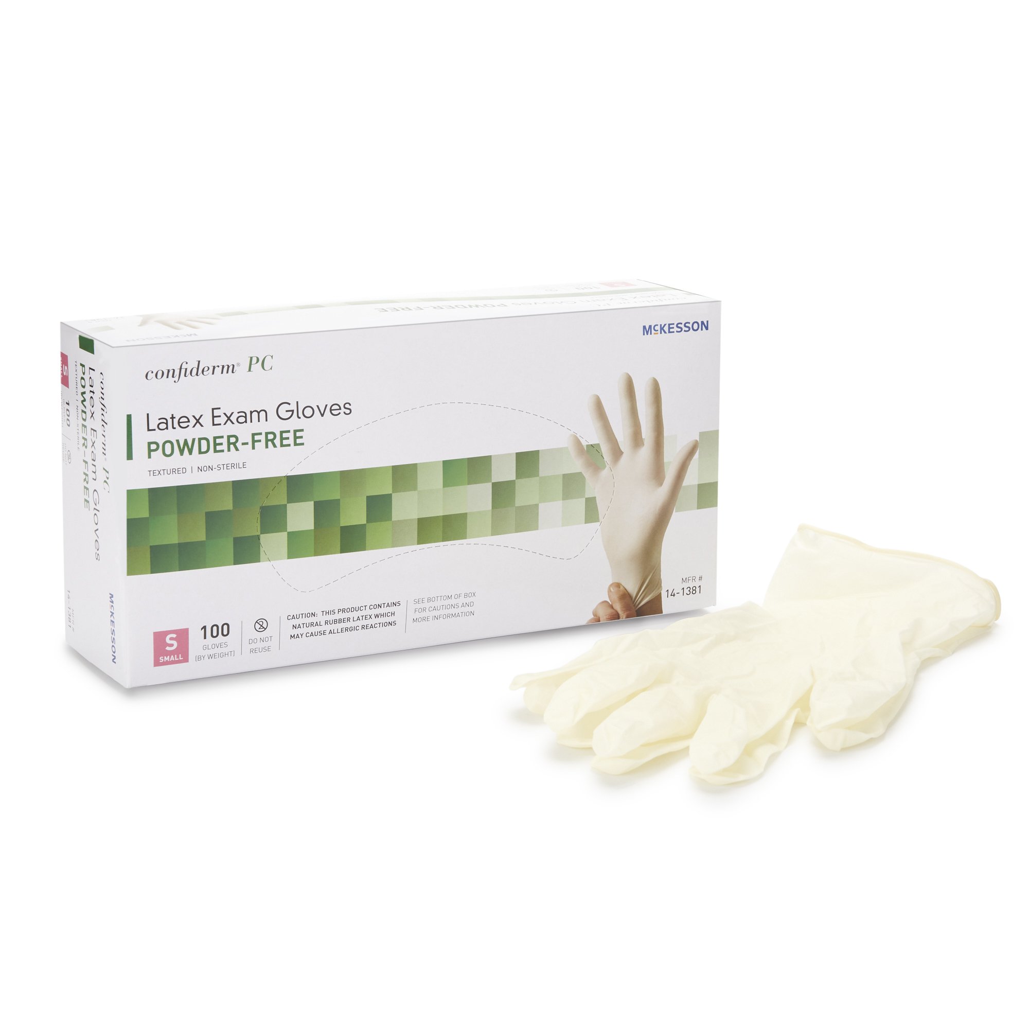 McKesson Confiderm Small Latex Exam Gloves - Fully Textured Ivory, Standard Cuff
