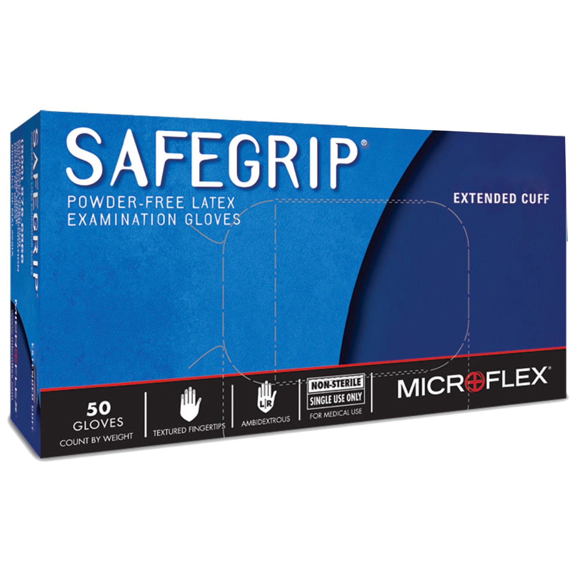SafeGrip XL NonSterile Latex Exam Gloves with Extended Cuff - Blue, Size Extra Large