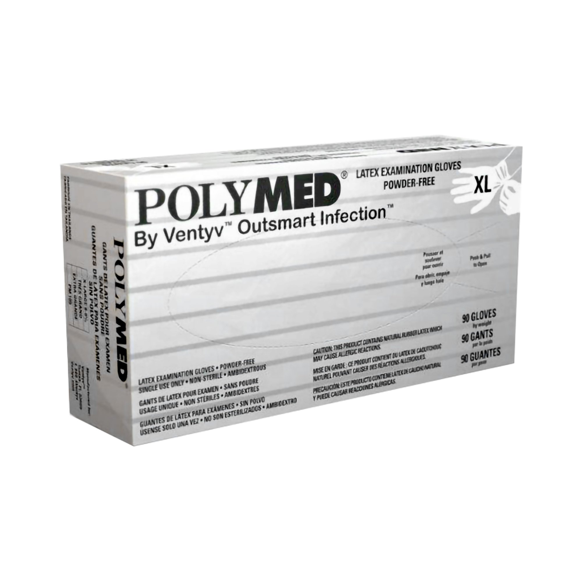 Polymed Exam Glove X-Large NonSterile Latex - 9.25 Inch, Fully Textured, Ivory, Standard Cuff