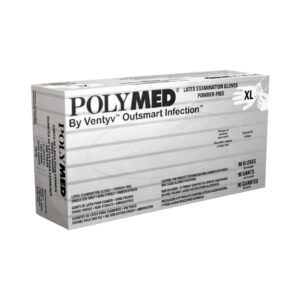 Polymed PM105 X-Large Non-Sterile Latex Exam Gloves - Ivory, 9-Inch Length, Textured Finish
