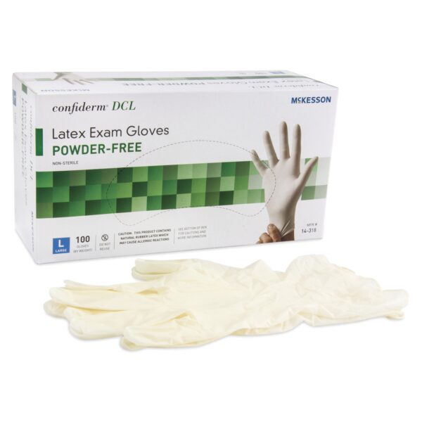 McKesson Confiderm Large Non-Sterile Latex Exam Gloves * Smooth Ivory, Standard Cuff, Beaded Edge