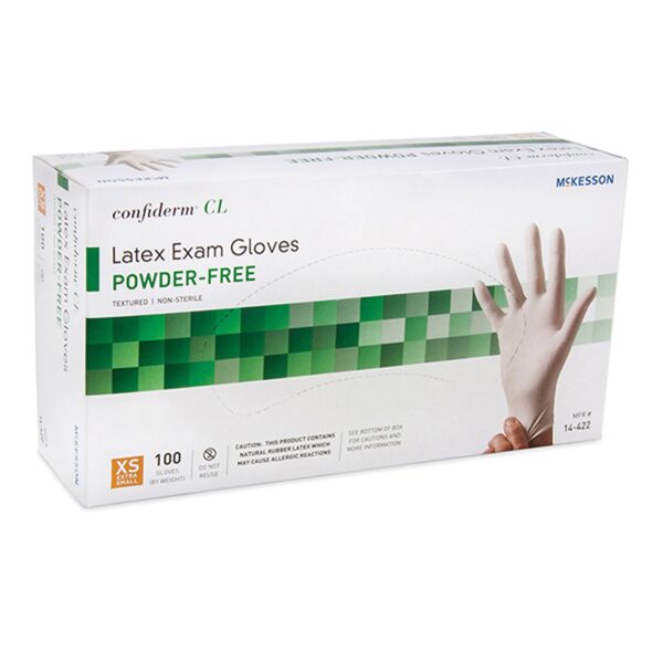 McKesson Confiderm CL X-Small Latex Exam Gloves - Non-Sterile, Textured Fingertips, Ivory - Image 5