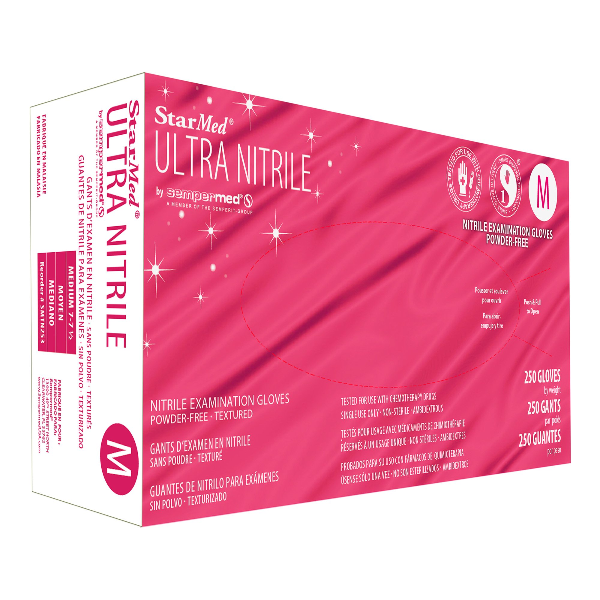 StarMed SMTN253 Ultra Medium Non-Sterile Nitrile Exam Gloves with Textured Fingertips, Blue - Chemo and Fentanyl Tested