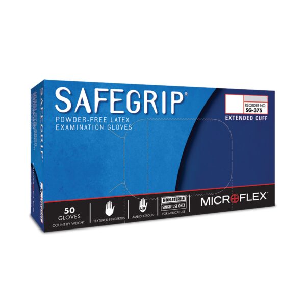 SafeGrip Small NonSterile Latex Exam Gloves with Extended Cuff * Blue, Chemo Tested, Textured Fingertips - Image 2