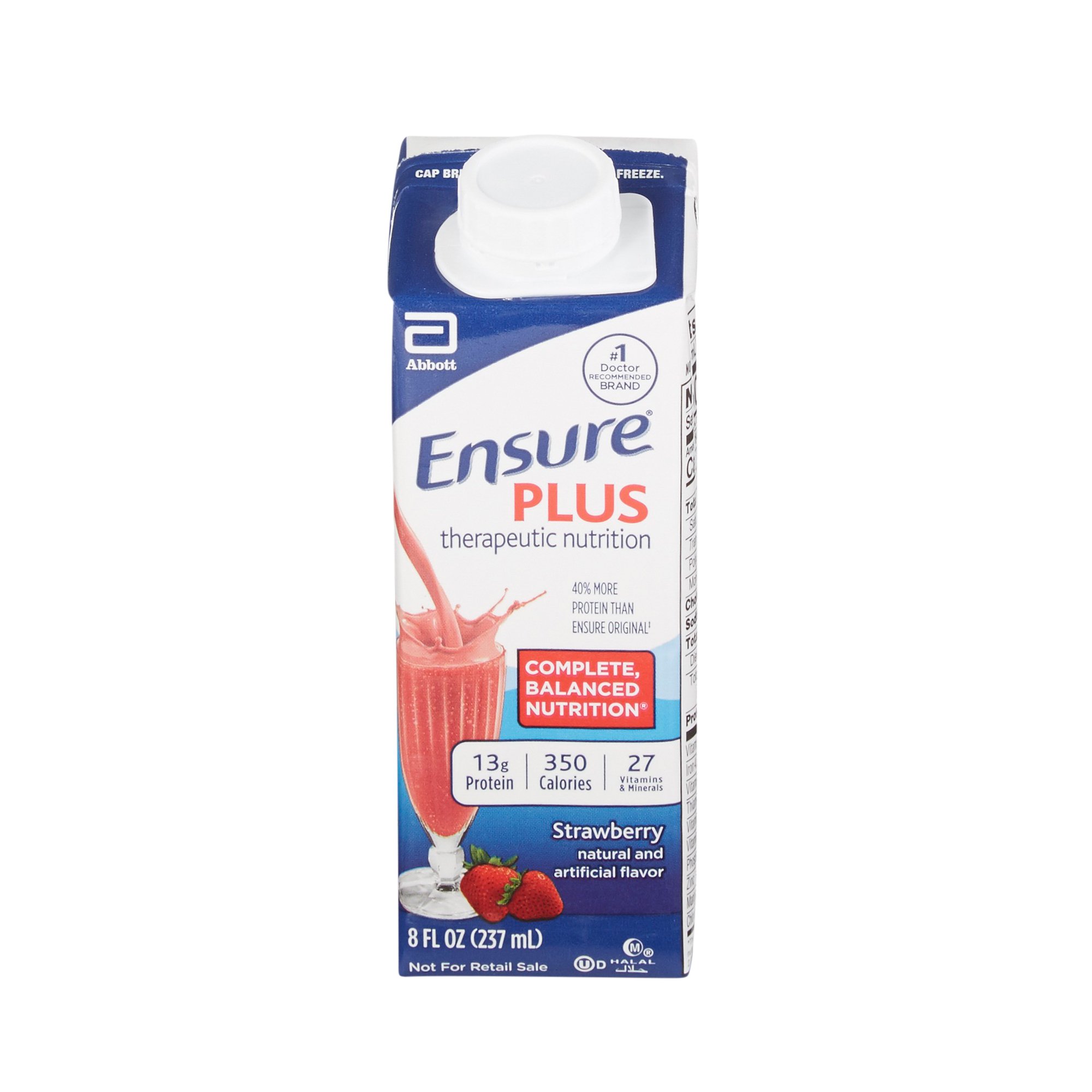 Ensure Plus Strawberry Flavor Therapeutic Nutrition Liquid - 8 oz. Reclosable Carton