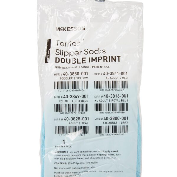 McKesson Terries Youth Slipper Socks with Double Tread - Light Blue, Part Number 40-3849-001 - Image 3
