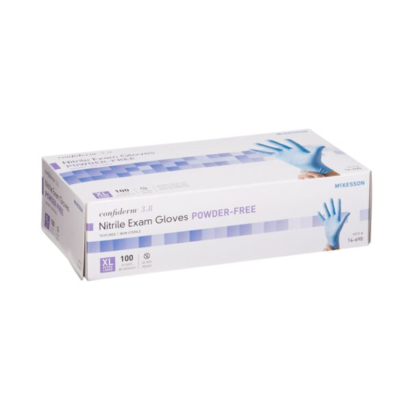 McKesson Confiderm 14-690 Extra Large Blue Nitrile Exam Gloves with Textured Fingertips and Beaded Cuffs - Image 6