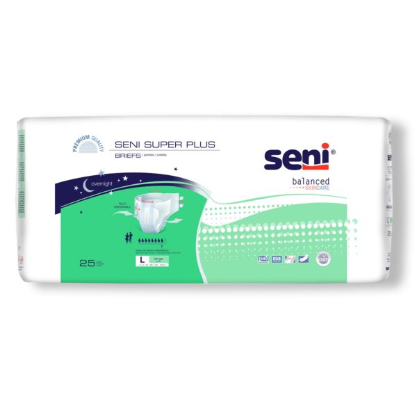Seni Super Plus Large Unisex Adult Incontinence Brief with Heavy Absorbency - Part Number S-LA25-BP1