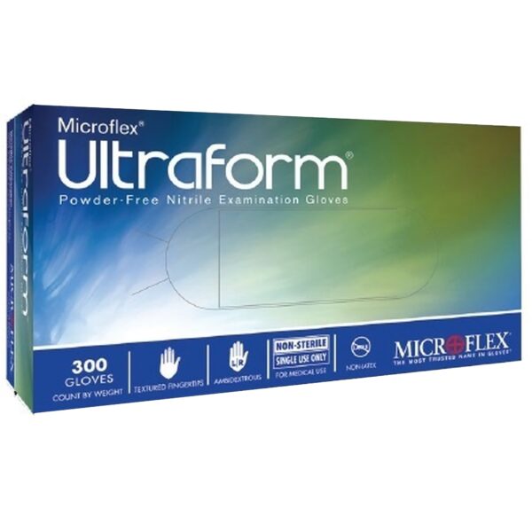 Microflex Ultraform Medium Nitrile Exam Gloves with Textured Fingertips and Standard Cuff * Blue, Non-Sterile