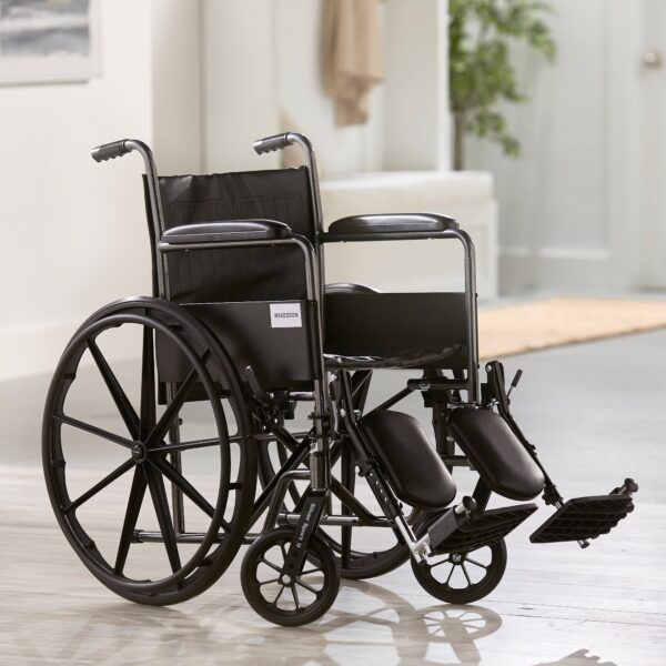 McKesson Dual Axle Wheelchair with Swing-Away Elevating Leg Rests and 18-Inch Seat Width - Durable Steel Frame with Black Upholstery - Image 4