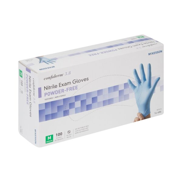 McKesson Confiderm 14-686 Medium Blue Nitrile Exam Gloves with Textured Fingertips and Beaded Cuffs - Image 6