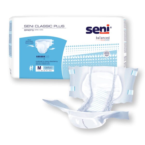 Seni Classic Plus Medium Disposable Incontinence Brief by Seni - Moderate Absorbency, Unisex Adult Protection Part S-ME25-BC2 - Image 5