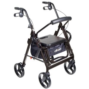 Drive Duet 4-Wheel Rollator and Transport Chair with Adjustable Height, Folding Aluminum Frame, Black
