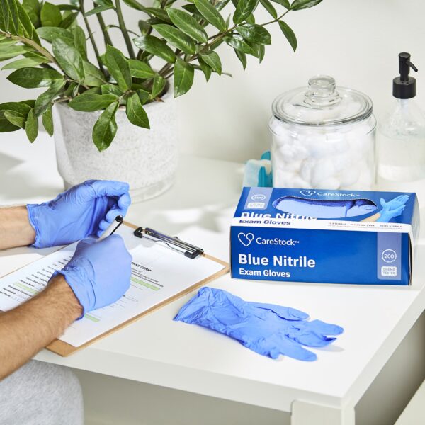CareStock Small Non-Sterile Nitrile Exam Gloves with Textured Fingertips - Blue, Chemotherapy Tested - Image 3