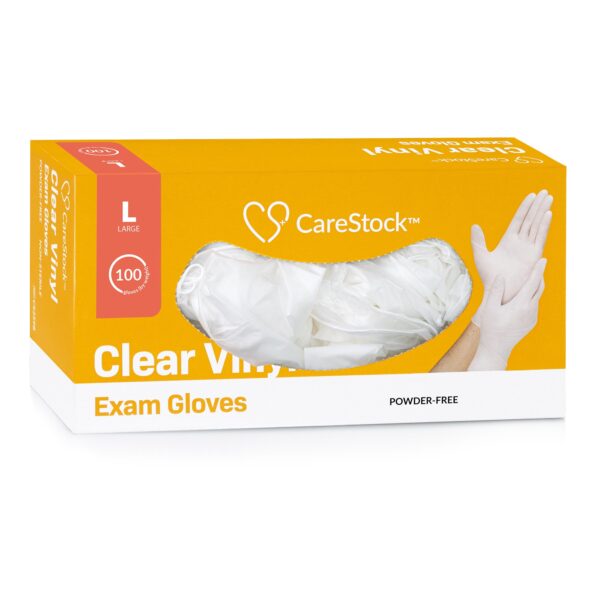 CareStock Large Non-Sterile Vinyl Exam Gloves - Clear, Smooth Finish, Standard Cuff - Image 10