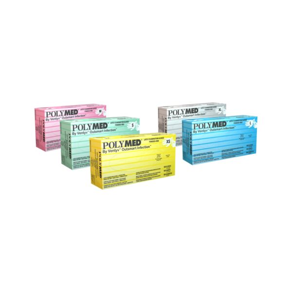 Polymed Large Non-Sterile Latex Exam Gloves - Ivory, 9.1-inch Length, Fully Textured with Beaded Cuff - Image 3