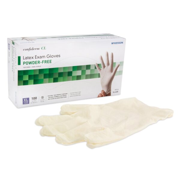McKesson Confiderm X-Large Non-Sterile Latex Exam Gloves with Textured Fingertips - Ivory, Standard Cuff
