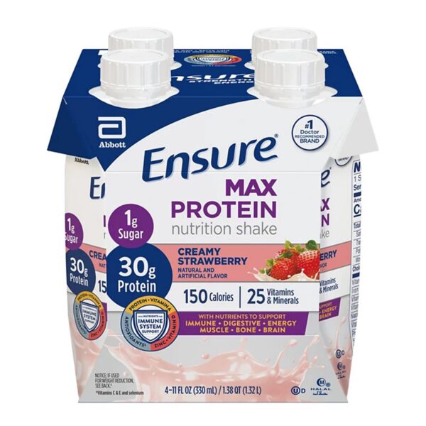 Ensure Max Protein Creamy Strawberry Nutrition Shake 11 oz - High-Protein Liquid Supplement by Abbott (Part No. 68169)