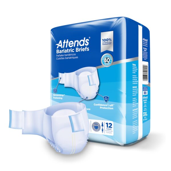 Attends Bariatric 3X-Large Disposable Heavy Absorbency Incontinence Brief - Unisex Adult - Image 2