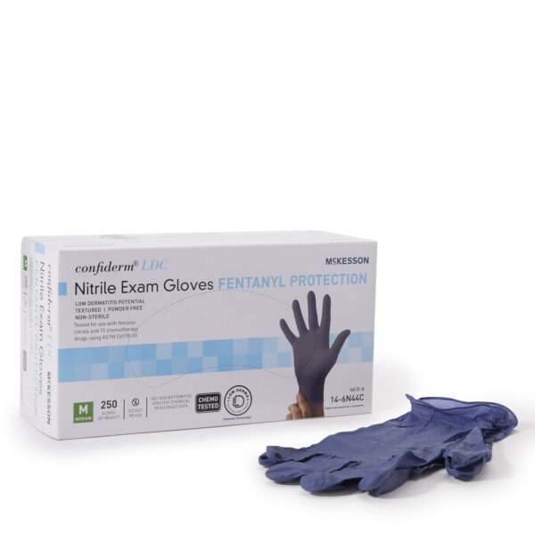 McKesson Confiderm LDC Medium Non-Sterile Nitrile Exam Gloves * Chemo and Fentanyl Tested, Fully Textured Blue