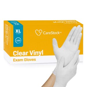 CareStock X-Large Non-Sterile Vinyl Exam Gloves - Clear, Smooth Finish, Standard Cuff