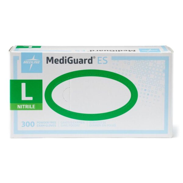 Medline MediGuard ES Large Nitrile Exam Gloves - Textured Fingertips, Blue, Non-Sterile, Standard Cuff Length