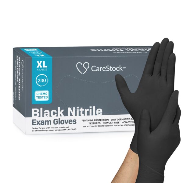 CareStock* CS2778 X-Large NonSterile Nitrile Exam Gloves with Fully Textured Finish - Black