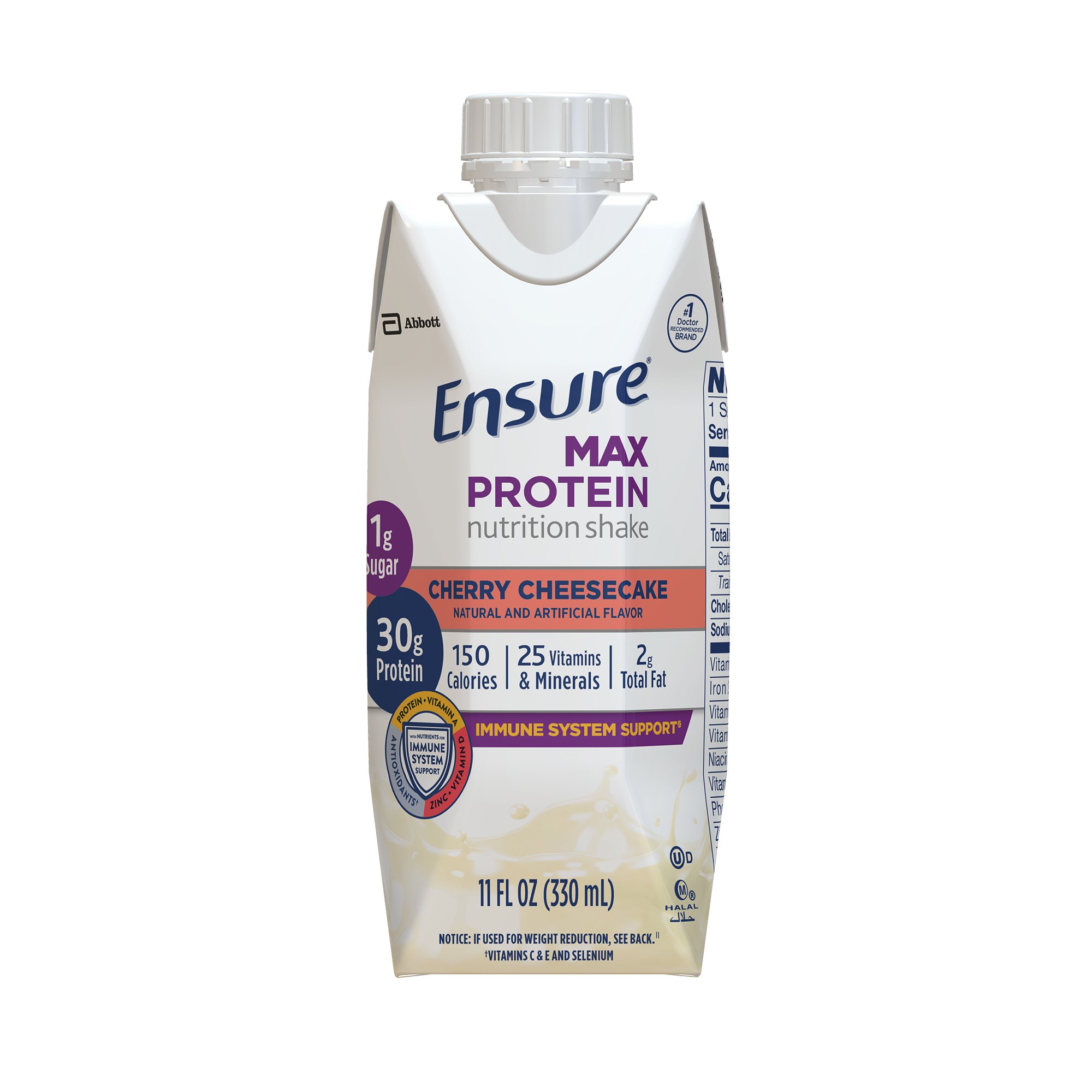 Ensure Max Protein Nutrition Shake Cherry Cheesecake Flavor by Abbott, Part No. 68460, 11 oz. Liquid Reclosable Carton