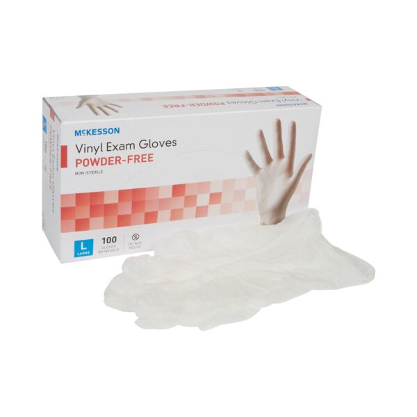 McKesson Large Vinyl Exam Gloves * Non-Sterile, Standard Cuff, Clear, Smooth Finish, Part Number 14-118