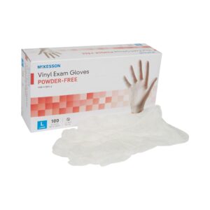 McKesson Large Vinyl Exam Gloves - Non-Sterile, Clear, Standard Cuff, Smooth Finish