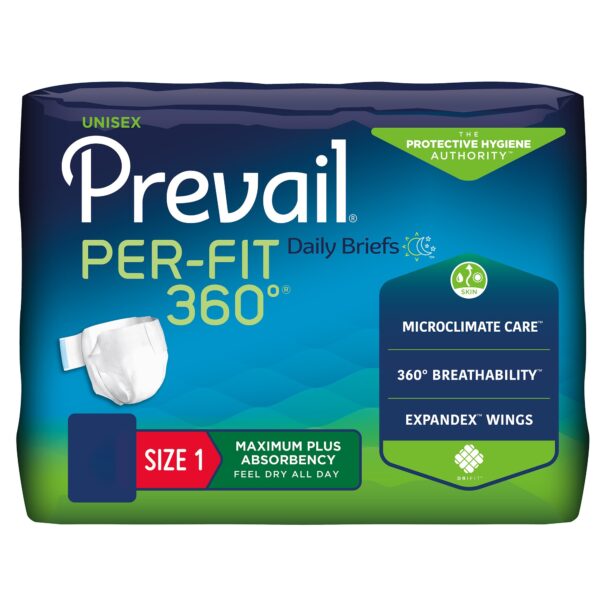 Prevail Per-Fit 360 Maxsorb Gel Heavy Absorbency Incontinence Briefs - Size 1 (Medium)