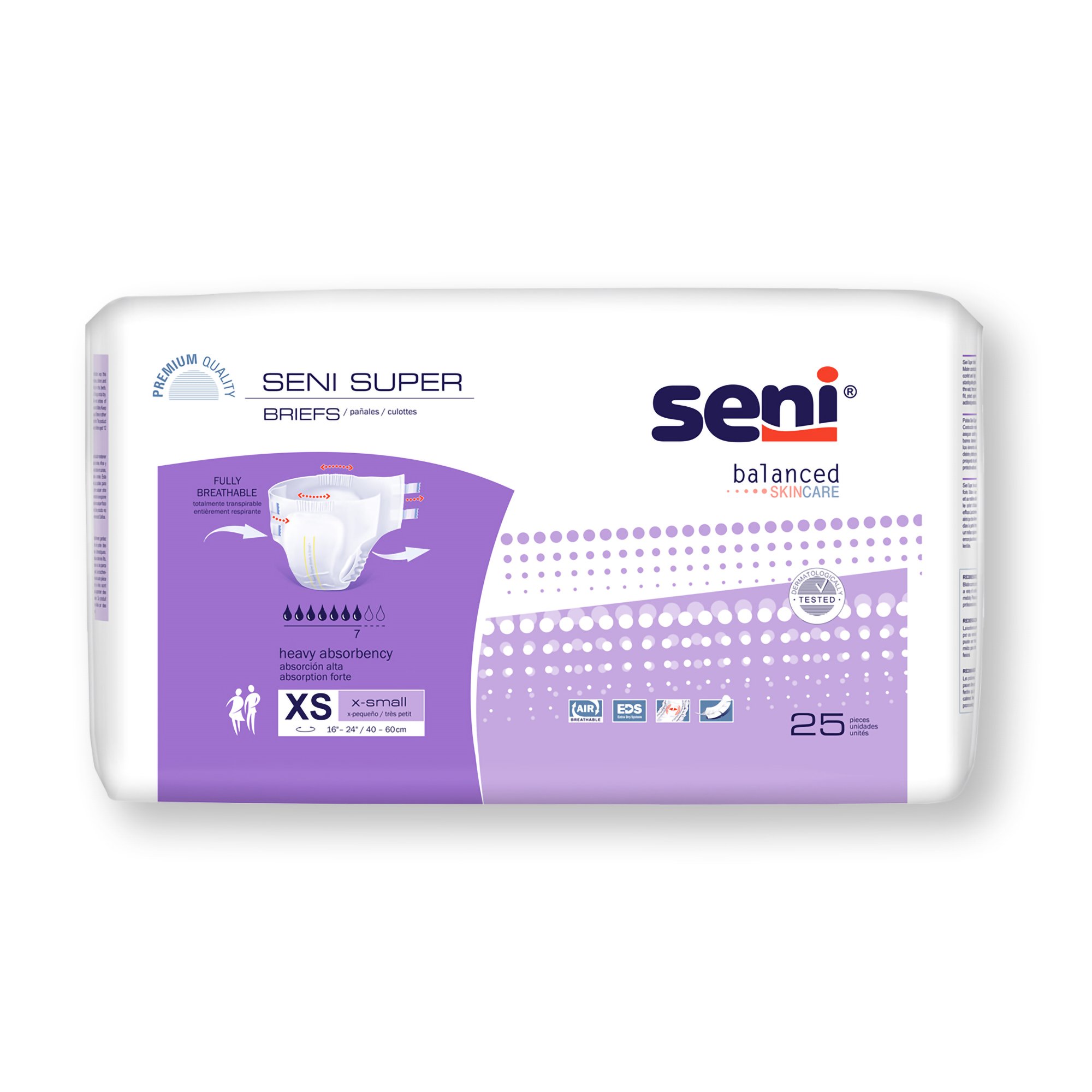 Seni Super X-Small Unisex Adult Incontinence Brief with Heavy Absorbency - Part Number S-XS25-BS1