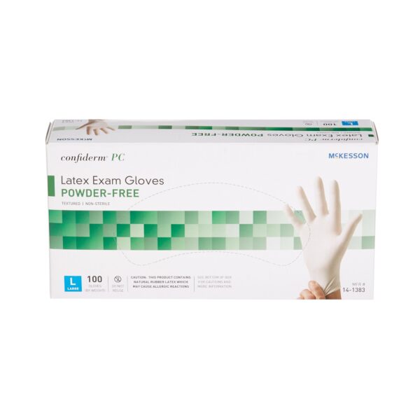 McKesson Confiderm Large Latex Exam Gloves - Fully Textured Ivory, Standard Cuff, Non-Sterile - Image 5