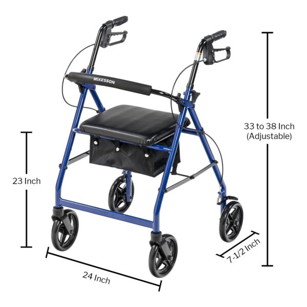 McKesson 146-R728BL Blue 4-Wheel Rollator with Adjustable Height Aluminum Frame - Image 2