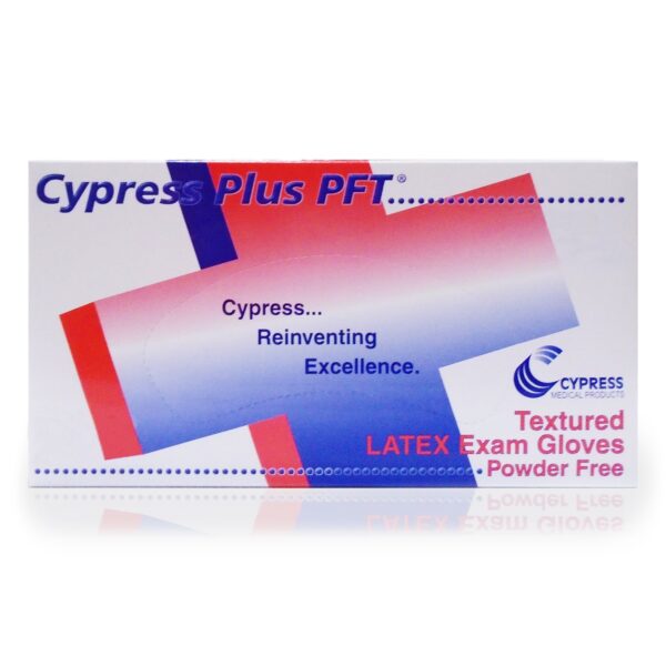 Cypress Plus PFT Medium Non-Sterile Latex Exam Gloves - Fully Textured Ivory with Standard Cuff