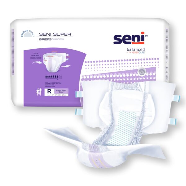 Seni Super Regular Unisex Adult Incontinence Brief with Heavy Absorbency - Part Number S-RE25-BS1 - Image 6