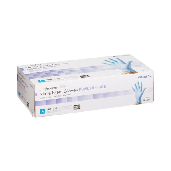 McKesson Confiderm 4.5C Large Nitrile Exam Gloves with Textured Fingertips and Beaded Cuffs - Image 7