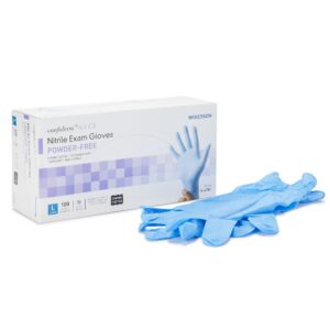 McKesson Confiderm 14-678C Large Blue Nitrile Exam Gloves with Extended Cuff and Textured Fingertips