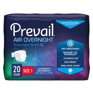 Prevail Air Unisex Adult Overnight Incontinence Brief Size 1 / Medium - Heavy Absorbency, Microclimate & Odor Control