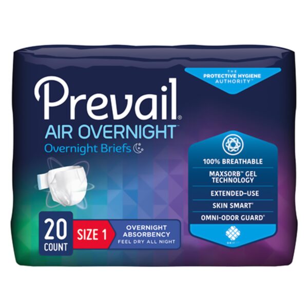 Prevail Air Unisex Adult Overnight Incontinence Brief Size 1 / Medium - Heavy Absorbency, Microclimate & Odor Control