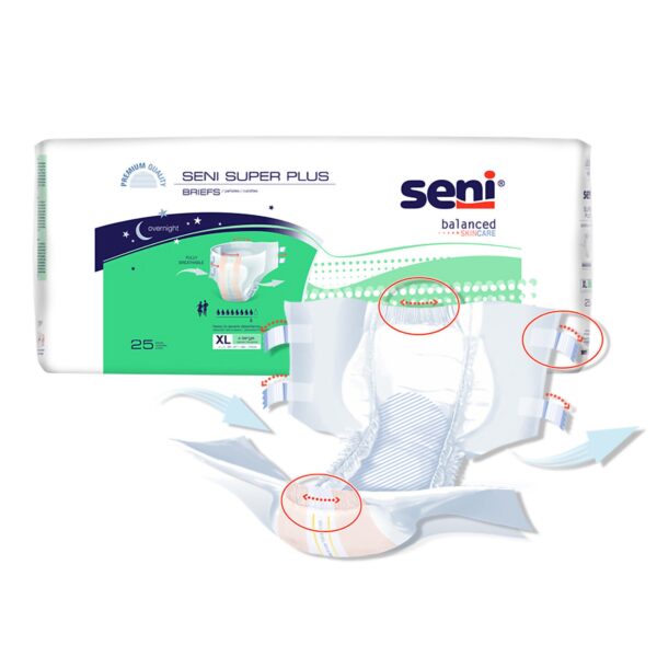Seni Super Plus X-Large Unisex Adult Incontinence Brief with Heavy Absorbency - Part Number S-XL25-BP1 - Image 5