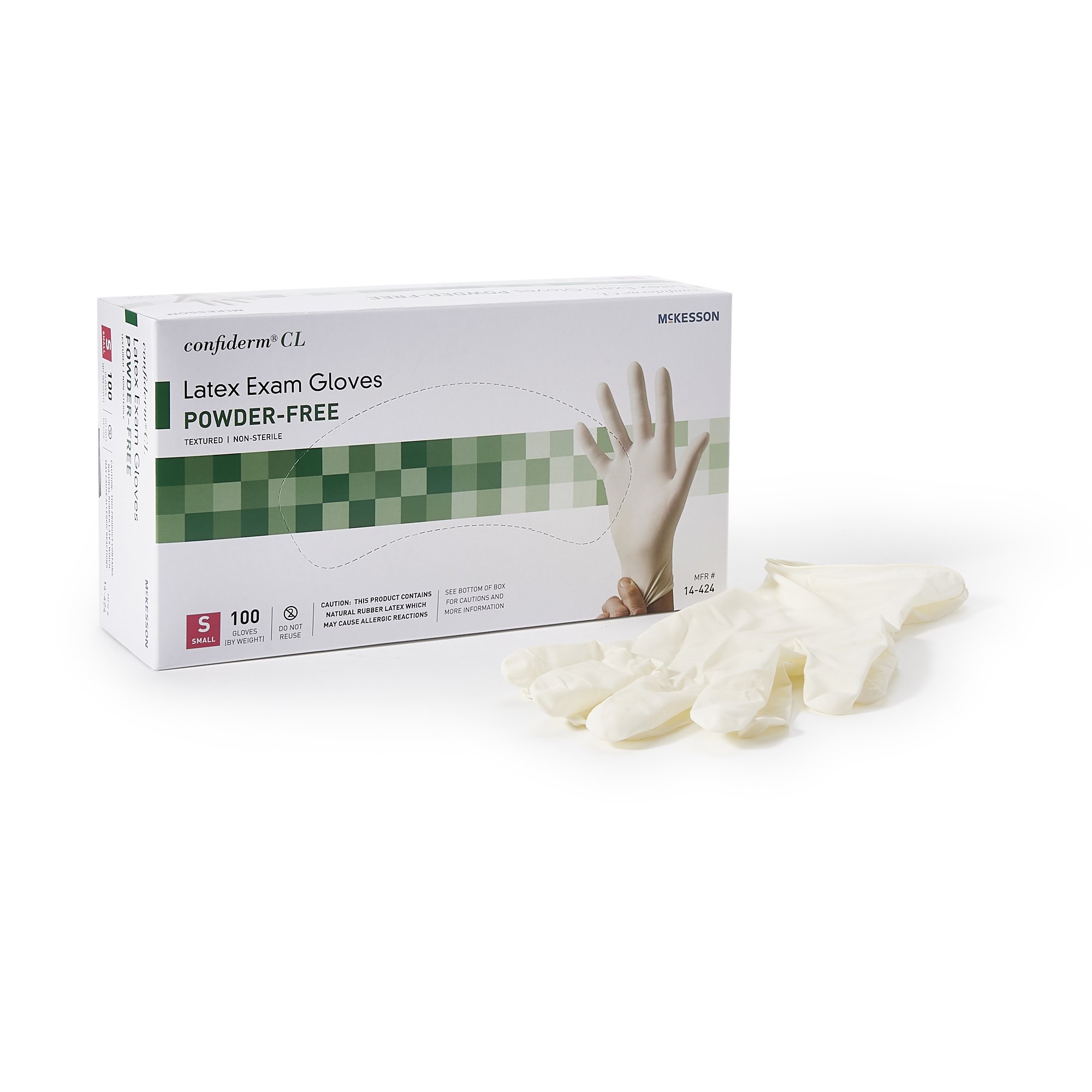 McKesson Confiderm Small Non-Sterile Latex Exam Gloves with Textured Fingertips