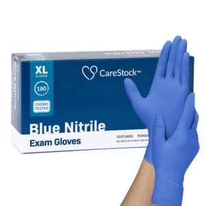 CareStock X-Large Nitrile Exam Gloves with Textured Fingertips - Blue, Chemo Tested, Standard Cuff